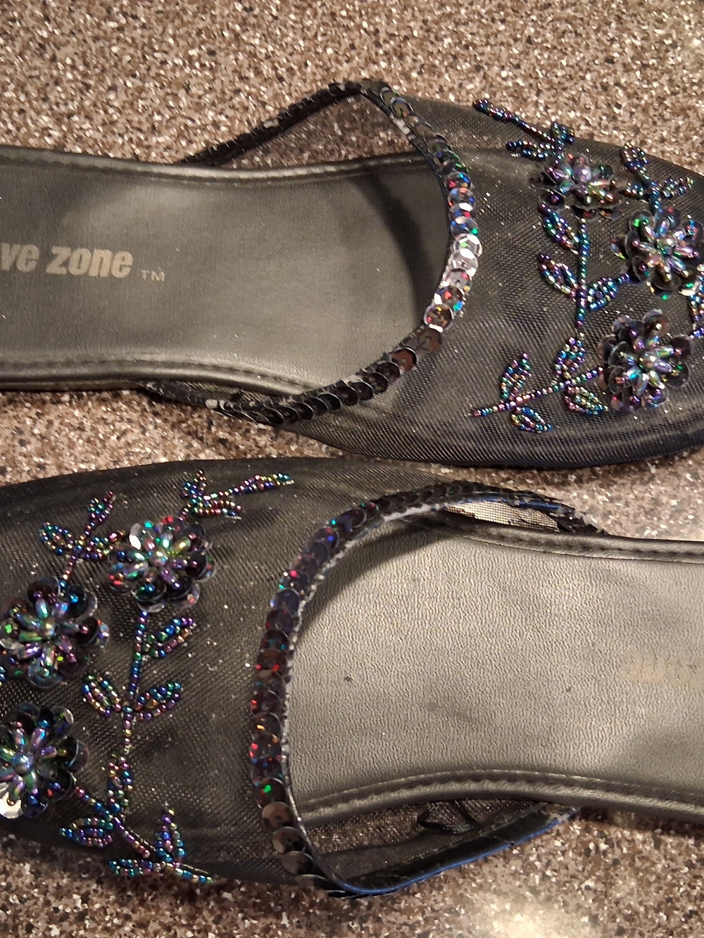 Embellished Black Floral Slide Sandals